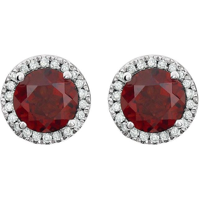 14K White Natural Mozambique Garnet & 1/8 CTW Natural Diamond Earrings