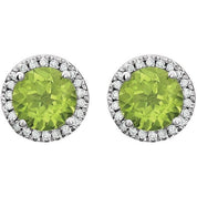 14K White Natural Peridot & 1/8 CTW Natural Diamond Earrings