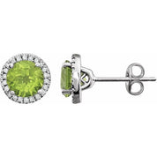14K White Natural Peridot & 1/8 CTW Natural Diamond Earrings