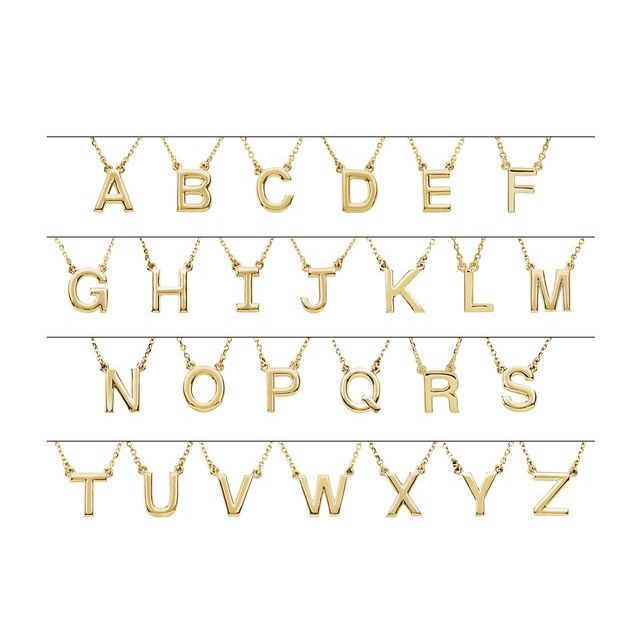 14K Gold Block Font Initial Necklace 16" in Rose Yellow & White