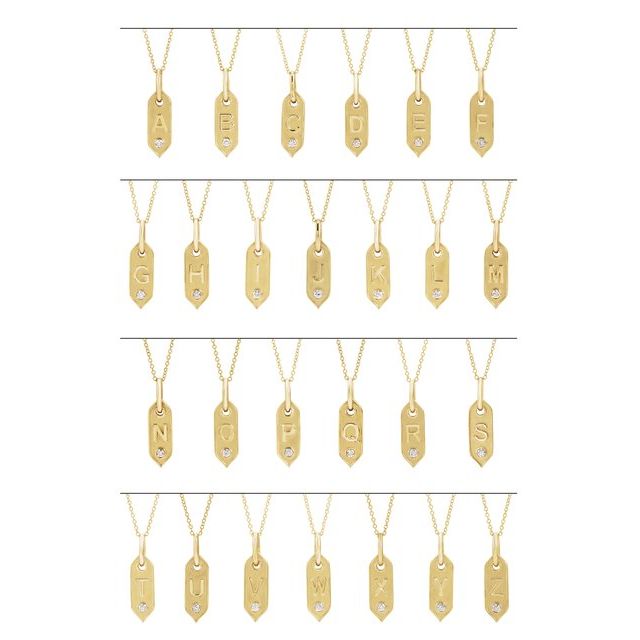 14K Yellow .05 CT Natural Diamond Initial Necklace 16-18" Length