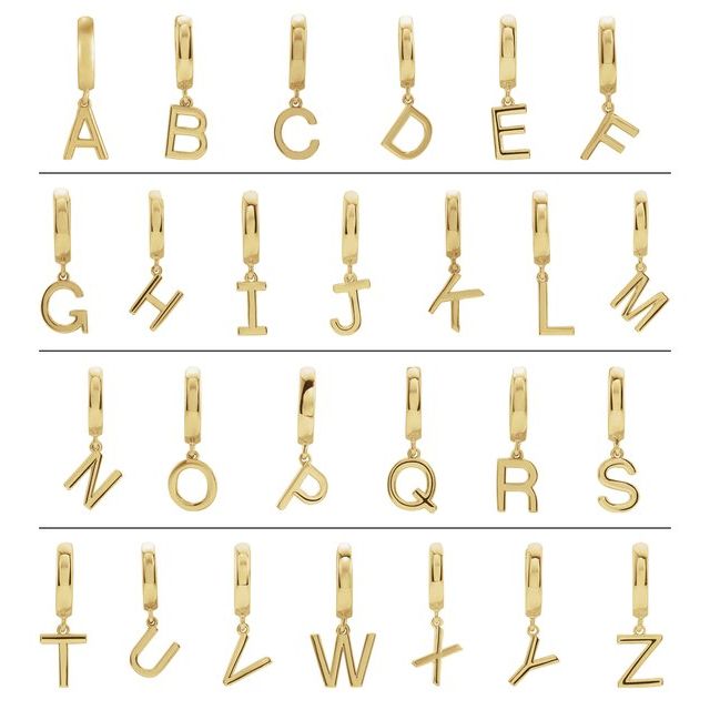 18K Initial Hinged Dangle Huggie Earrings in White and Yellow Gold