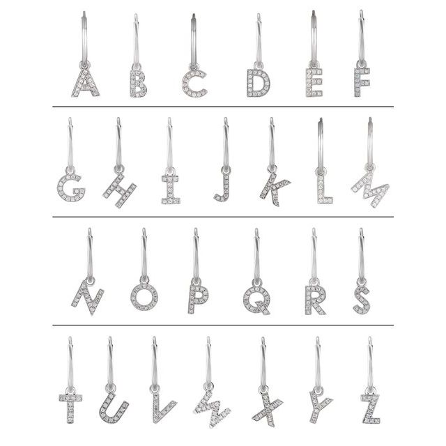14K White .05 CTW Natural Diamond Single Initial D Hoop Earring