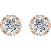 14K Rose Lab-Grown Moissanite & .05 CTW Natural Diamond Halo-Style Earrings