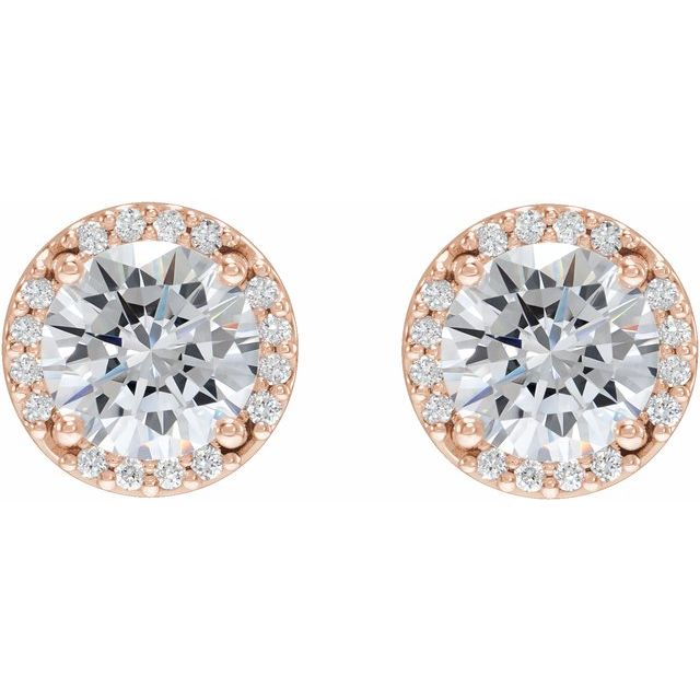 14K Rose Lab-Grown Moissanite & .05 CTW Natural Diamond Halo-Style Earrings
