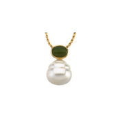 14K White 8x6 mm Natural Turquoise Semi-Set Pendant for 10-15 mm Pearl