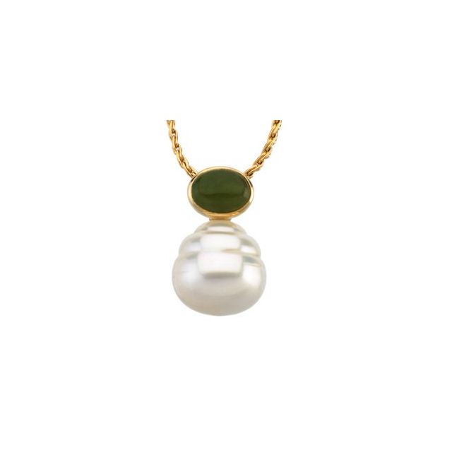 14K White 8x6 mm Natural Turquoise Semi-Set Pendant for 10-15 mm Pearl