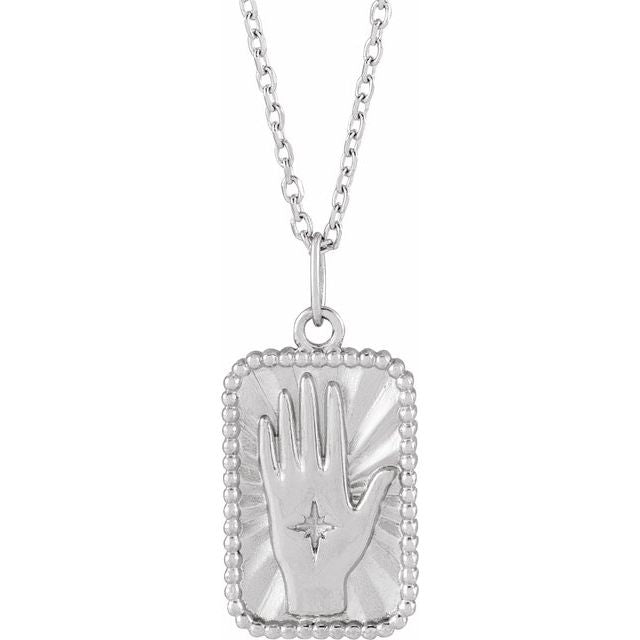 14K White Hamsa Hand Tarot 16-18" Necklace