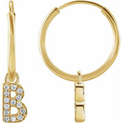 14K Yellow .05 CTW Natural Diamond Single Initial B Hoop Earring