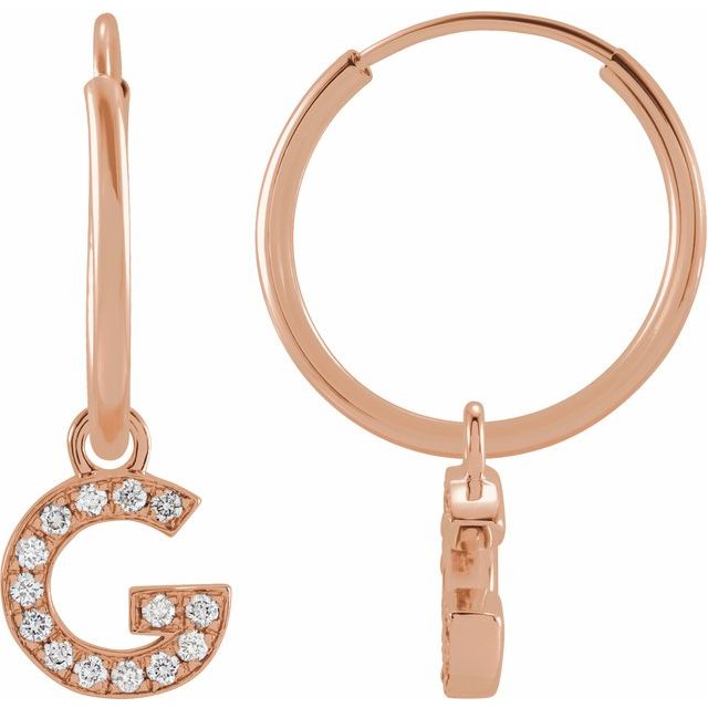 14K Rose .05 CTW Natural Diamond Single Initial G Hoop Earring