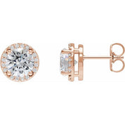 14K Rose Lab-Grown Moissanite & .05 CTW Natural Diamond Halo-Style Earrings