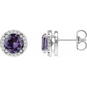 14K White Lab-Grown Alexandrite & .05 CTW Natural Diamond Halo-Style Earrings