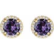14K Yellow Lab-Grown Alexandrite & 1/10 CTW Natural Diamond Halo-Style Earrings