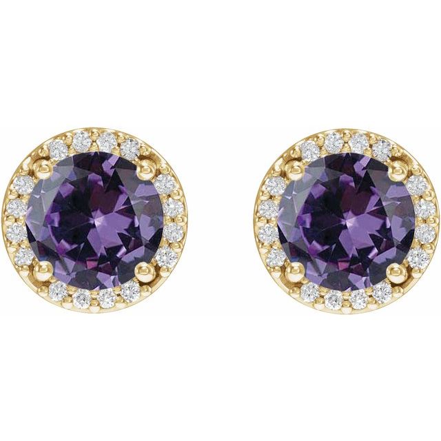 14K Yellow Lab-Grown Alexandrite & .05 CTW Natural Diamond Halo-Style Earrings