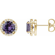 14K Yellow Lab-Grown Alexandrite & .05 CTW Natural Diamond Halo-Style Earrings