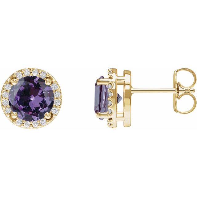 14K Yellow Lab-Grown Alexandrite & .05 CTW Natural Diamond Halo-Style Earrings