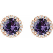 14K Rose Lab-Grown Alexandrite & .05 CTW Natural Diamond Halo-Style Earrings