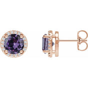 14K Rose Lab-Grown Alexandrite & .05 CTW Natural Diamond Halo-Style Earrings