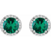 Platinum Lab-Grown Emerald & .05 CTW Natural Diamond Halo-Style Earrings