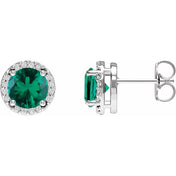 Sterling Silver Lab-Grown Emerald & 1/10 CTW Natural Diamond Halo-Style Earrings