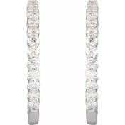 14K White 3 CTW Lab-Grown Diamond Inside-Outside Hinged 30 mm Hoop Earrings