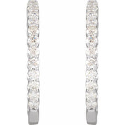 14K White 3 CTW Lab-Grown Diamond Inside-Outside Hinged 30 mm Hoop Earrings