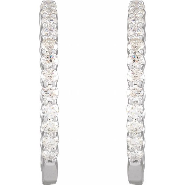 14K White 3 CTW Lab-Grown Diamond Inside-Outside Hinged 30 mm Hoop Earrings