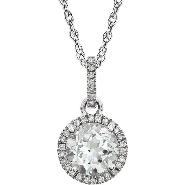 14K White Lab-Grown White Sapphire & 1/10 CTW Natural Diamond 18" Necklace