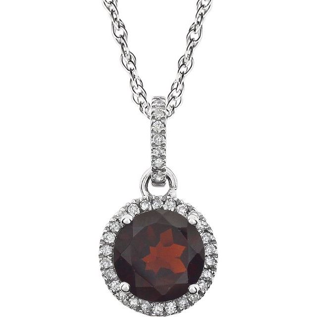 14K White Natural Mozambique Garnet & 1/10 CTW Natural Diamond 18" Necklace