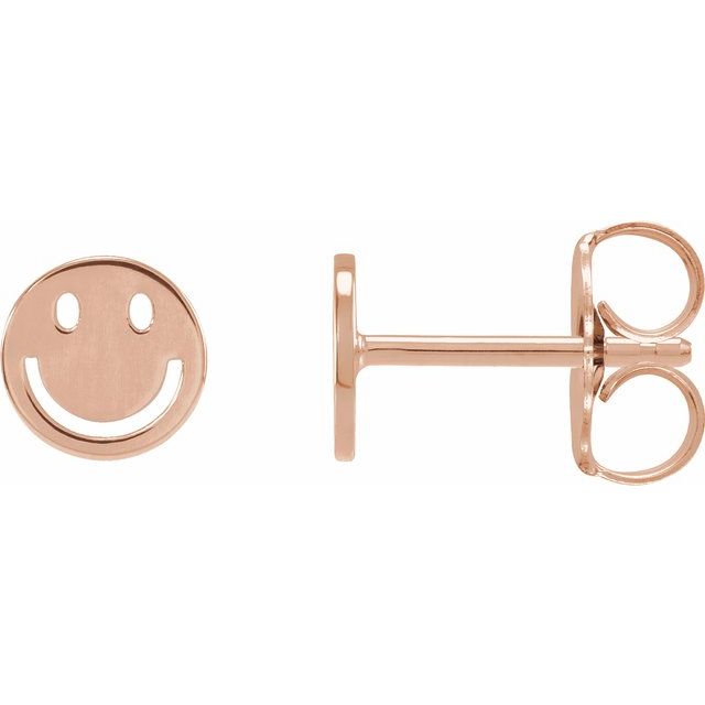 14K Rose 4 mm Smiley Face Friction Earring