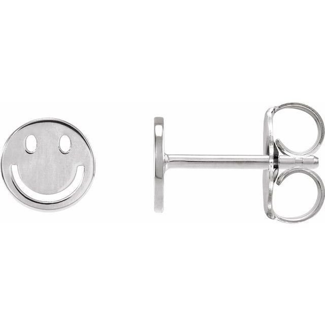 14K White 4 mm Smiley Face Friction Earring