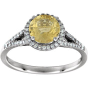 14K White Natural Citrine & 1/6 CTW Natural Diamond Ring