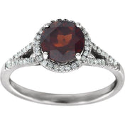 14K White Natural Mozambique Garnet & 1/6 CTW Natural Diamond Ring