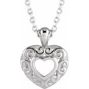Platinum 12.9x10.1 mm Pierced Heart 16-18" Necklace