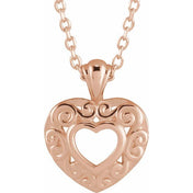 14K Rose 12.9x10.1 mm Pierced Heart 16-18" Necklace