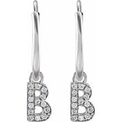 14K White .05 CTW Natural Diamond Single Initial B Hoop Earring