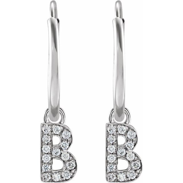 14K White .05 CTW Natural Diamond Single Initial B Hoop Earring