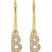 14K Yellow .05 CTW Natural Diamond Single Initial B Hoop Earring