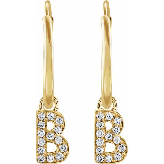 14K Yellow .05 CTW Natural Diamond Single Initial B Hoop Earring