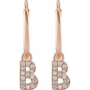14K Rose .05 CTW Natural Diamond Single Initial B Hoop Earring