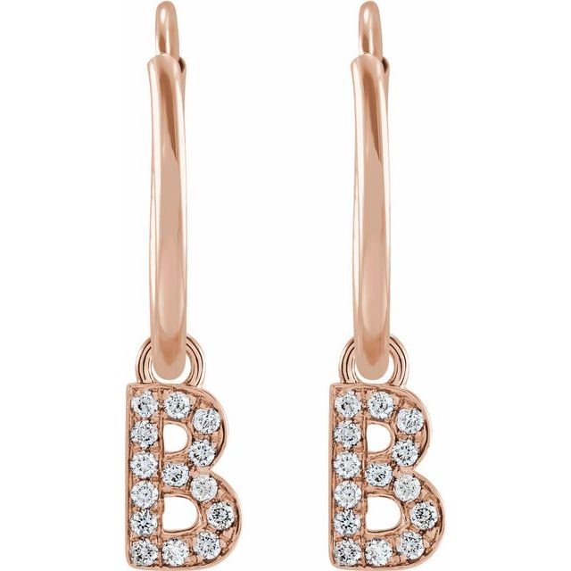 14K Rose .05 CTW Natural Diamond Single Initial B Hoop Earring