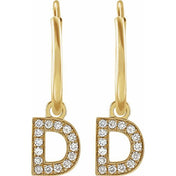 14K Yellow .05 CTW Natural Diamond Single Initial D Hoop Earring