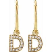 14K Yellow .05 CTW Natural Diamond Single Initial D Hoop Earring