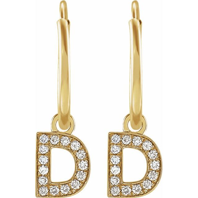 14K Yellow .05 CTW Natural Diamond Single Initial D Hoop Earring