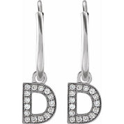 14K White .05 CTW Natural Diamond Single Initial D Hoop Earring