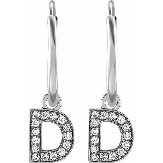 14K White .05 CTW Natural Diamond Single Initial D Hoop Earring