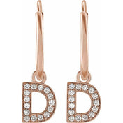 14K Rose .05 CTW Natural Diamond Single Initial D Hoop Earring