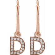 14K Rose .05 CTW Natural Diamond Single Initial D Hoop Earring