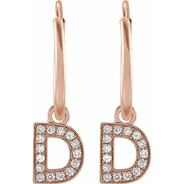 14K Rose .05 CTW Natural Diamond Single Initial D Hoop Earring