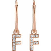 14K Rose .04 CTW Natural Diamond Single Initial F Hoop Earring